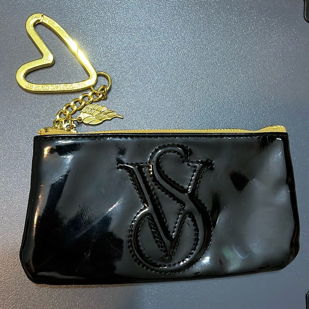 Victoria’s Secret Black Patent Pouch with Gold Heart Clip